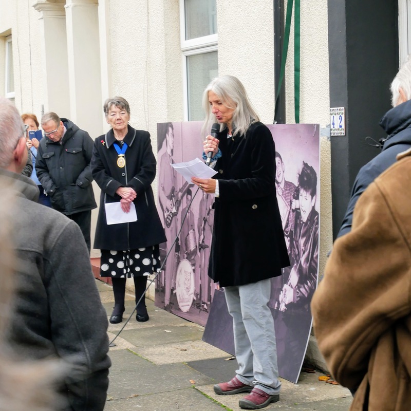 Germaine Valentine speaking at the unveiling